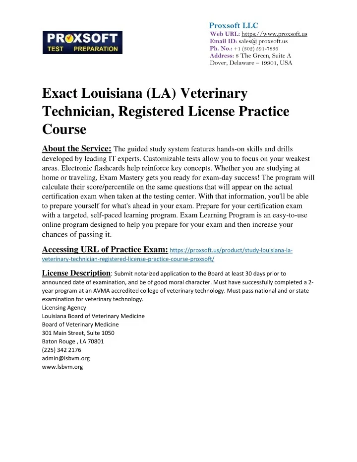 PPT Exact Louisiana (LA) Veterinary Technician, Registered License