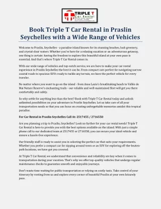 Book Triple T Car Rental in Praslin Seychelles with a Wide Range of Vehicles