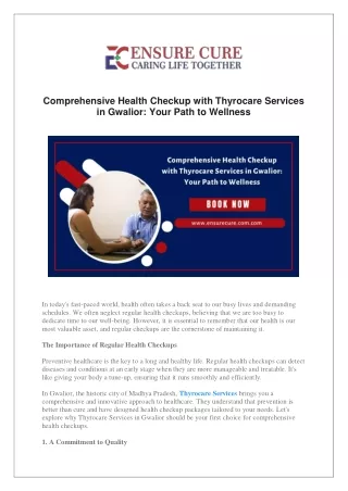 Comprehensive Health Checkup with Thyrocare Services in Gwalior: Your Path to We