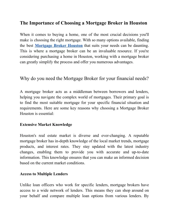 the importance of choosing a mortgage broker
