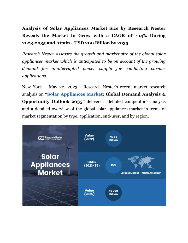 analysis of solar appliances market size