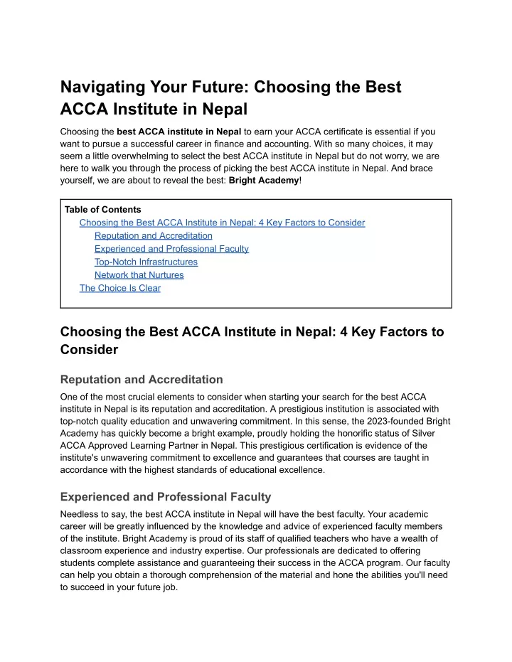 navigating your future choosing the best acca