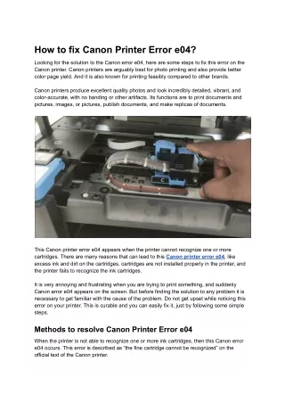 How to fix Canon Printer Error e04