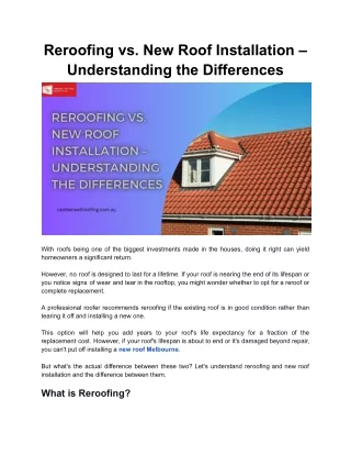 reroofing vs new roof installation understanding