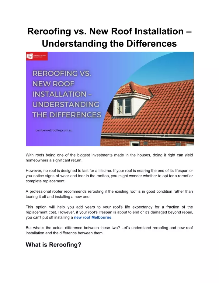 reroofing vs new roof installation understanding