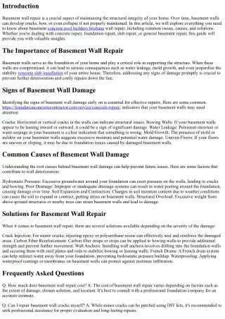 Basement Wall Repair: What You Need to Know