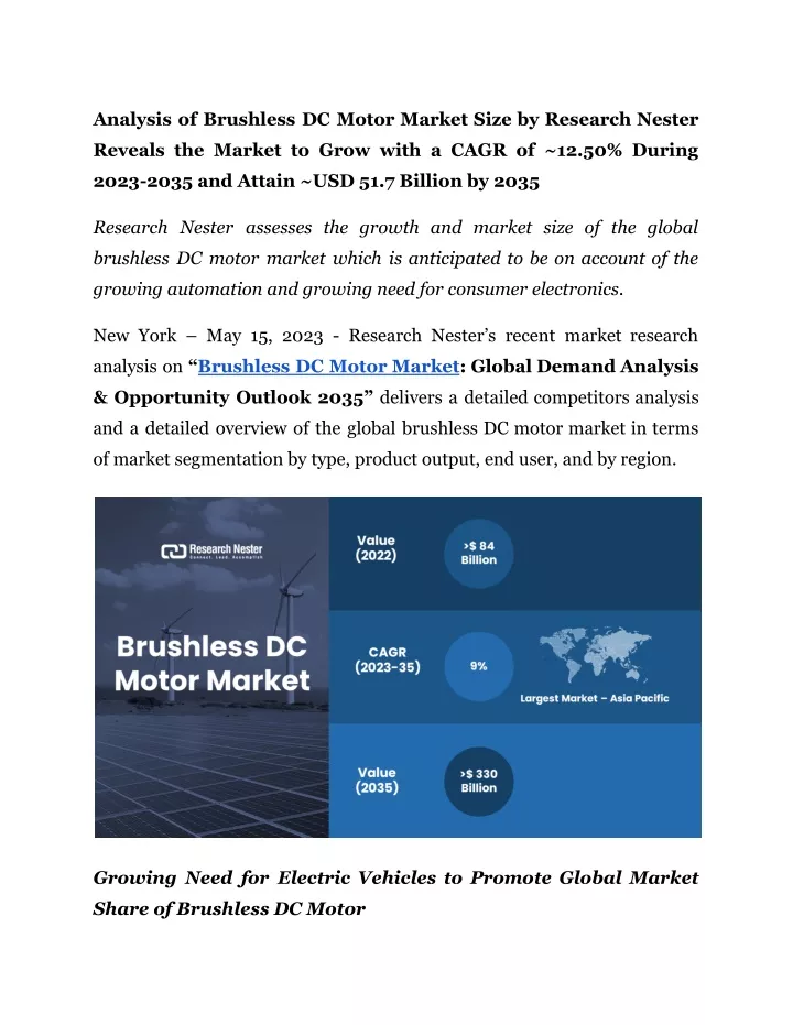 analysis of brushless dc motor market size