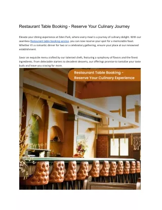 Restaurant Table Booking - Reserve Your Culinary Journey