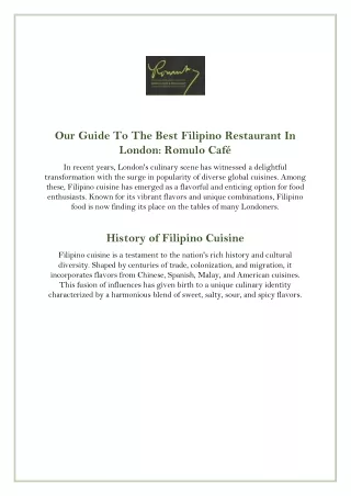 Our Guide To The Best Filipino Restaurant In London Romulo Cafe