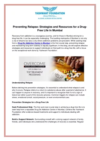 Preventing Relapse Strategies and Resources for a Drug Free Life in Mumbai