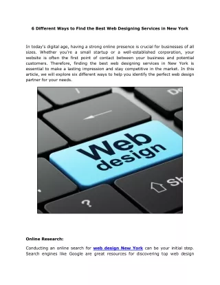 6 Different Ways to Find the Best Web Designing Services in New York