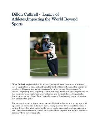 Dillon Cuthrell -  Legacy of Athletes,Impacting the World Beyond Sports