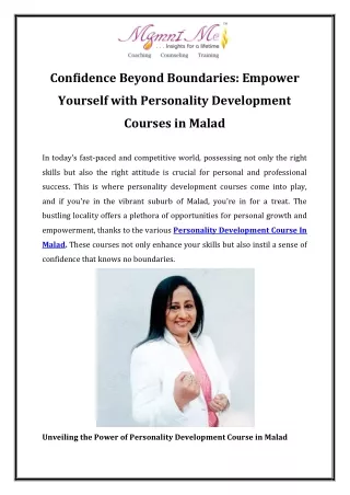 Confidence Beyond Boundaries Empower Yourself with Personality Development Courses in Malad