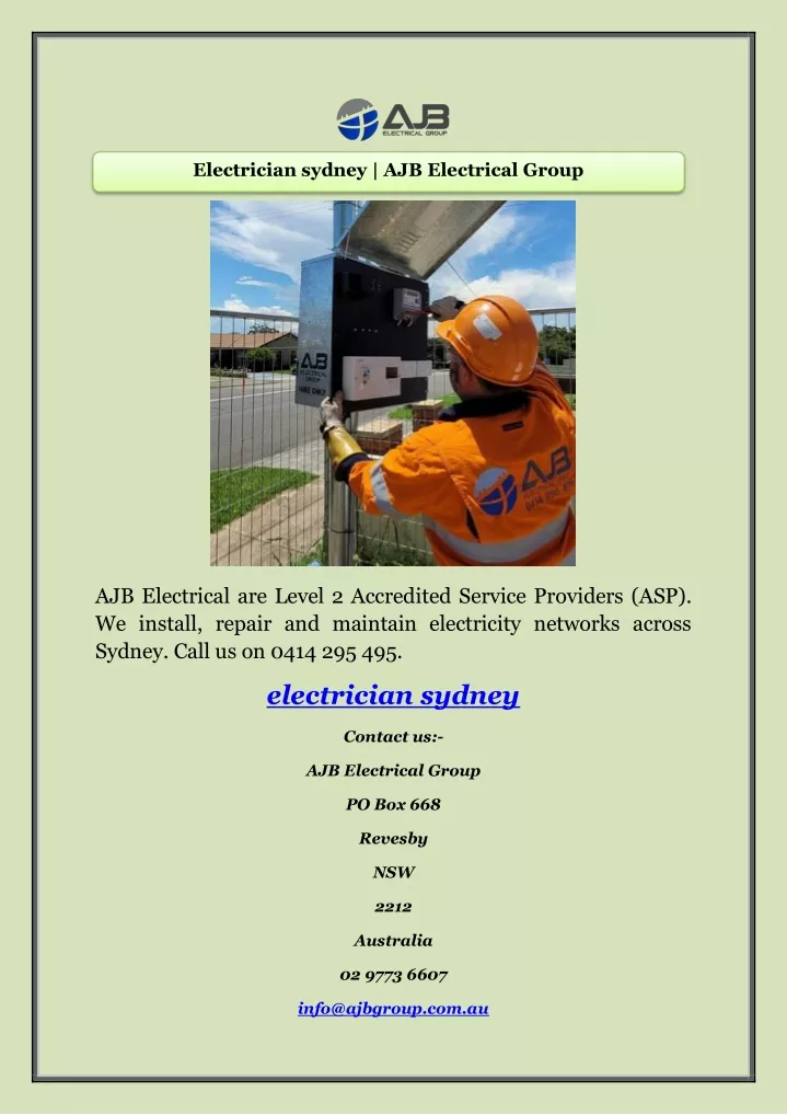 electrician sydney ajb electrical group