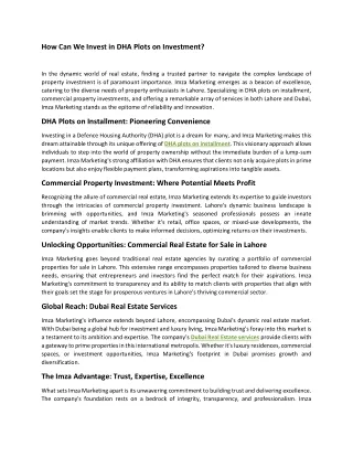 How Can We Invest in DHA Plots on Investment?