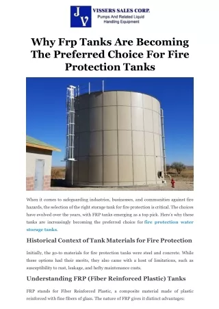 Why Frp Tanks Are Becoming The Preferred Choice For Fire Protection Tanks