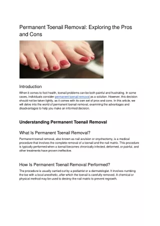 permanent toenail removal pros and cons