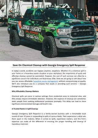 Save On Chemical Cleanup with Georgia Emergency Spill Response