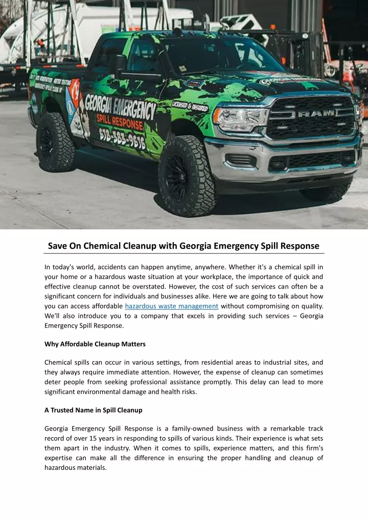 save on chemical cleanup with georgia emergency