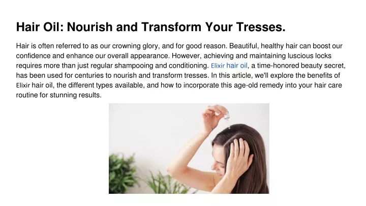 hair oil nourish and transform your tresses