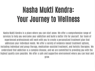 Nasha Mukti Kendra: A Place of Hope