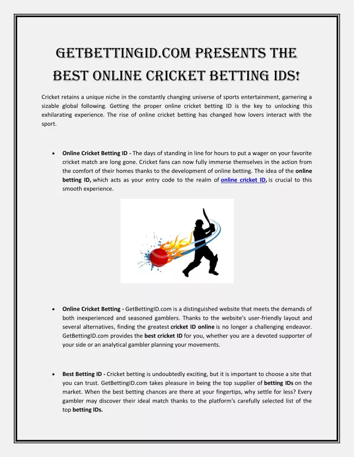 getbettingid com presents the best online cricket