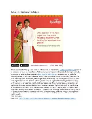 best app for matrimony kaakateeya