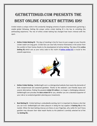 GetBettingID.com presents the Best Online Cricket Betting IDs!