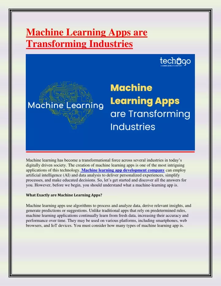 machine learning apps are transforming industries