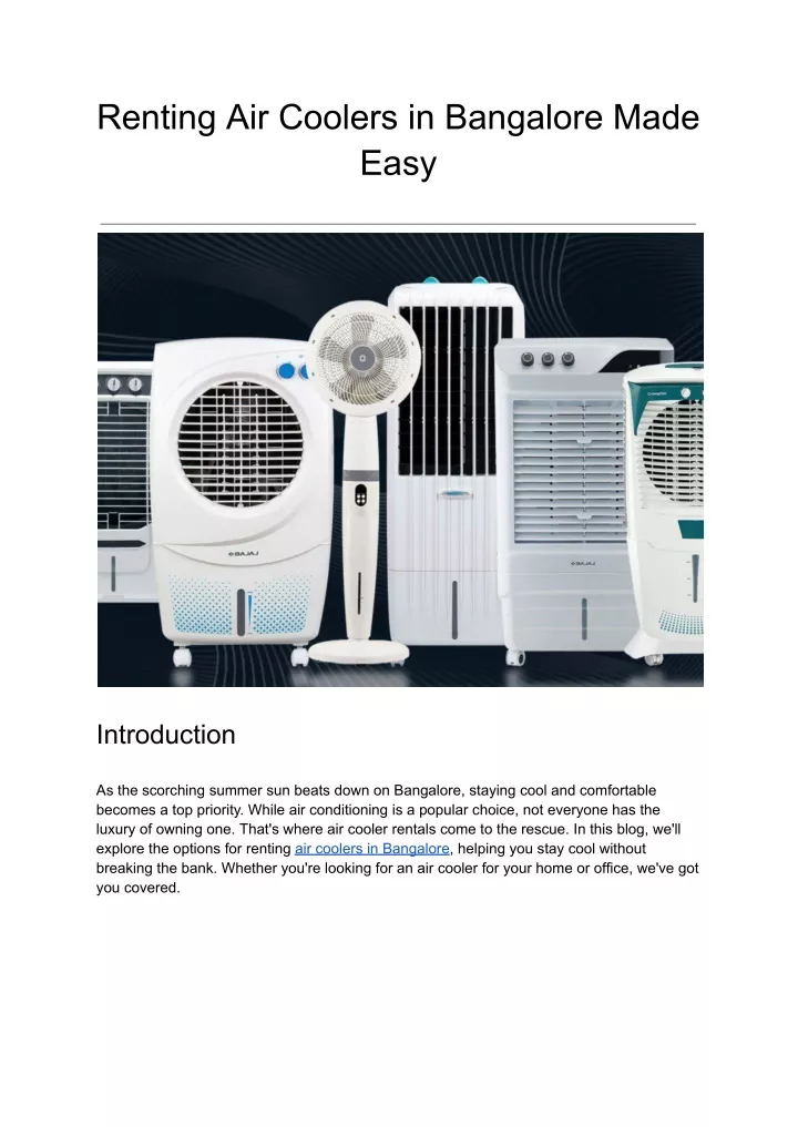 renting air coolers in bangalore made easy