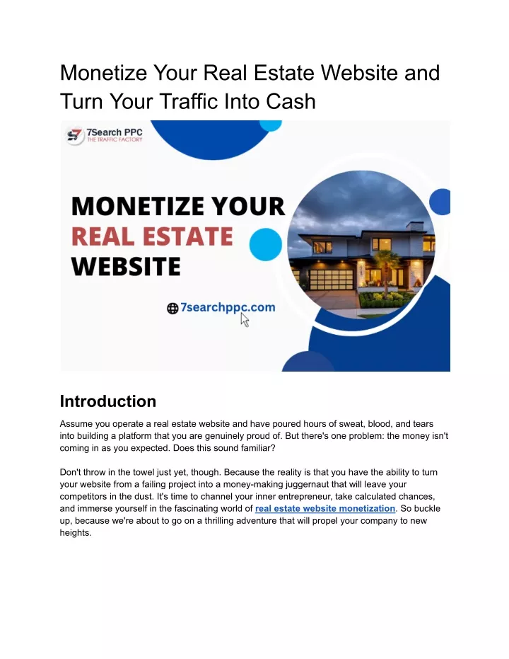 monetize your real estate website and turn your