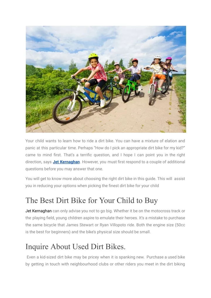 your child wants to learn how to ride a dirt bike