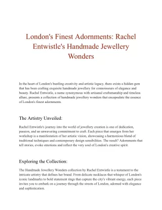 The Timeless Elegance of Jewellery in London, UK
