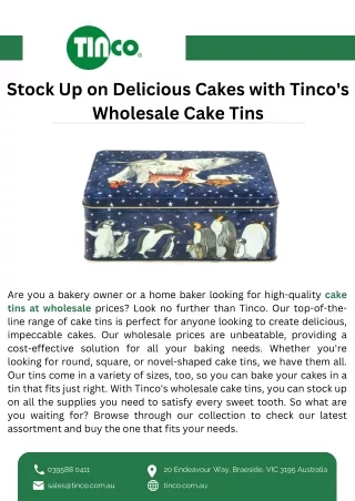 Stock Up on Delicious Cakes with Tinco's Wholesale Cake Tins
