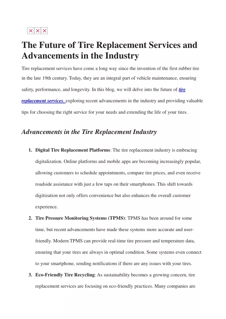 the future of tire replacement services and advancements in the industry