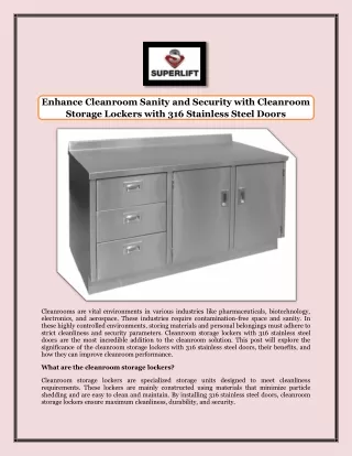 Enhance Cleanroom Sanity and Security with Cleanroom Storage Lockers with 316 Stainless Steel Doors