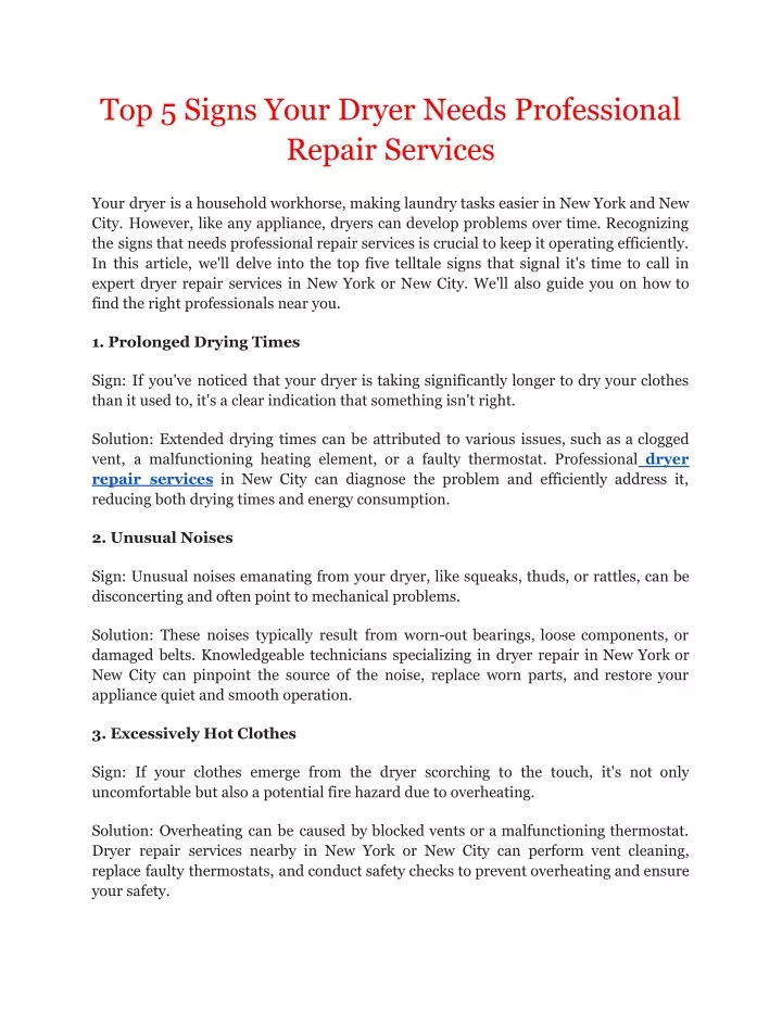 top 5 signs your dryer needs professional repair