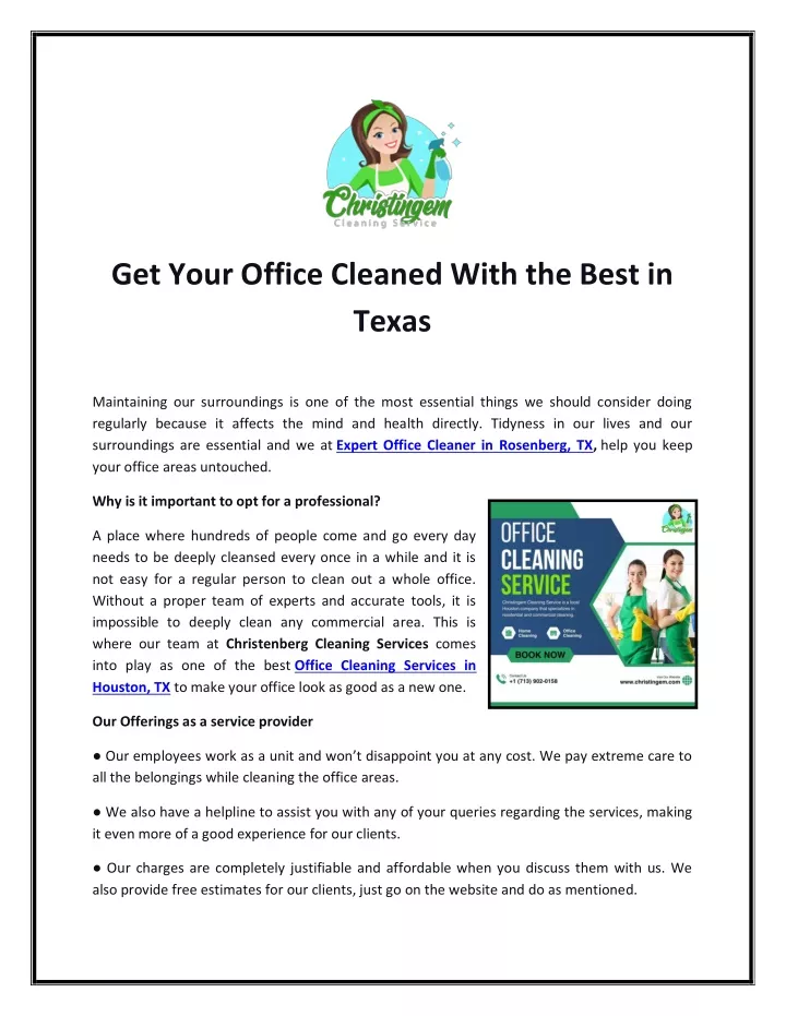 get your office cleaned with the best in texas