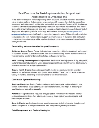 Best Practices for Post-Implementation Support and Maintenance in Dynamics 365