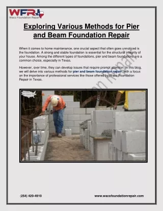 Exploring Various Methods for Pier and Beam Foundation Repair