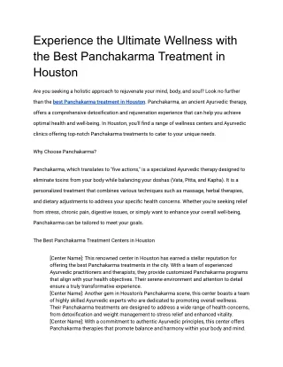 Experience the Ultimate Wellness with the Best Panchakarma Treatment in Houston