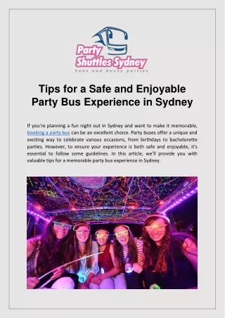 Tips for a Safe and Enjoyable Party Bus Experience in Sydney