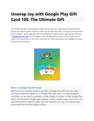Unwrap Joy with Google Play Gift Card 10$: The Ultimate Gift