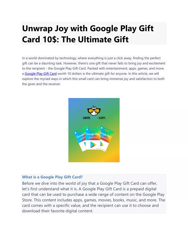 unwrap joy with google play gift card