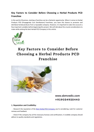 Key Factors to Consider Before Choosing a Herbal Products PCD Franchise