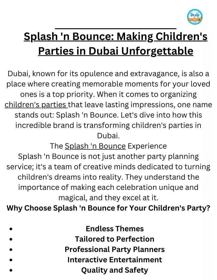 splash n bounce making children s parties
