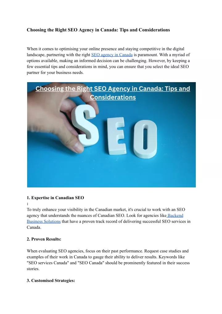 choosing the right seo agency in canada tips