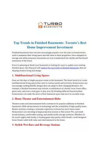 Top Trends in Finished Basements- Toronto’s Best Home Improvement Investment