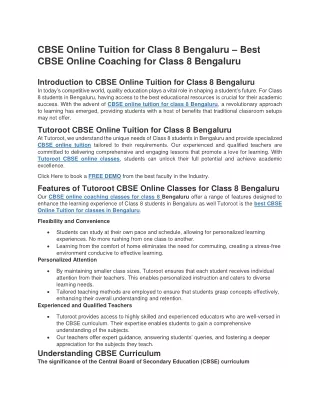 CBSE Online Tuition for Class 8 Bengaluru – Best CBSE Online Coaching for Class