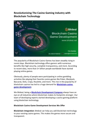 revolutionizing the casino gaming industry with